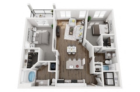 Floor plan for 2 beds, 2 baths, 1160 sqft